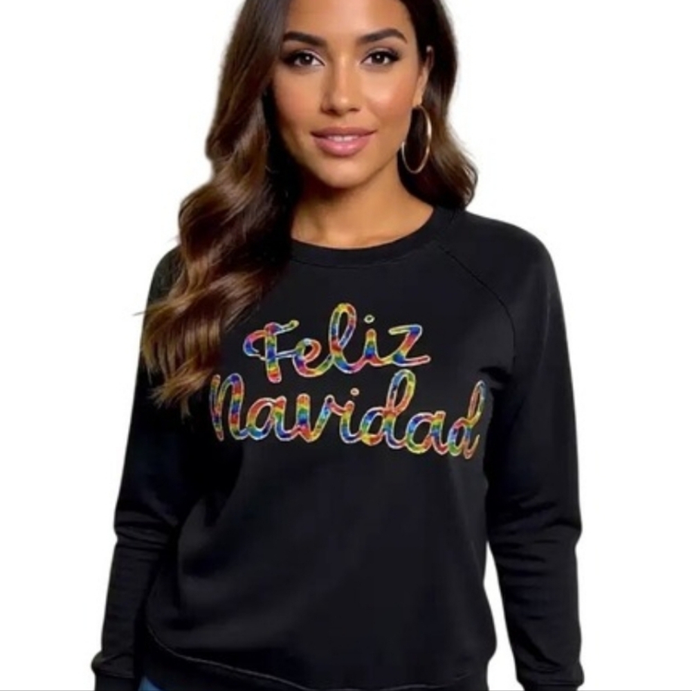 Philosophy Black 'Feliz Navidad' Sweatshirt Size Large New